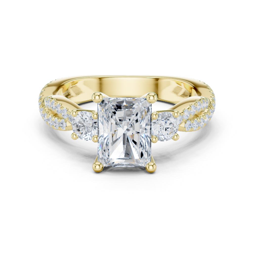Emerald Cut Diamond Twisted Pavé Engagement Ring
