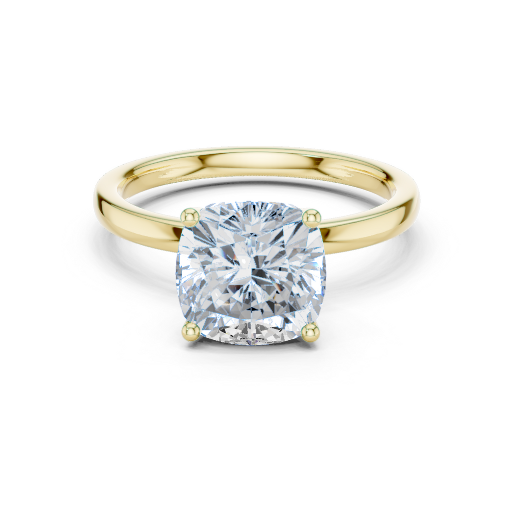 Cushion Cut Solitaire Engagement Ring with Hidden Halo Basket