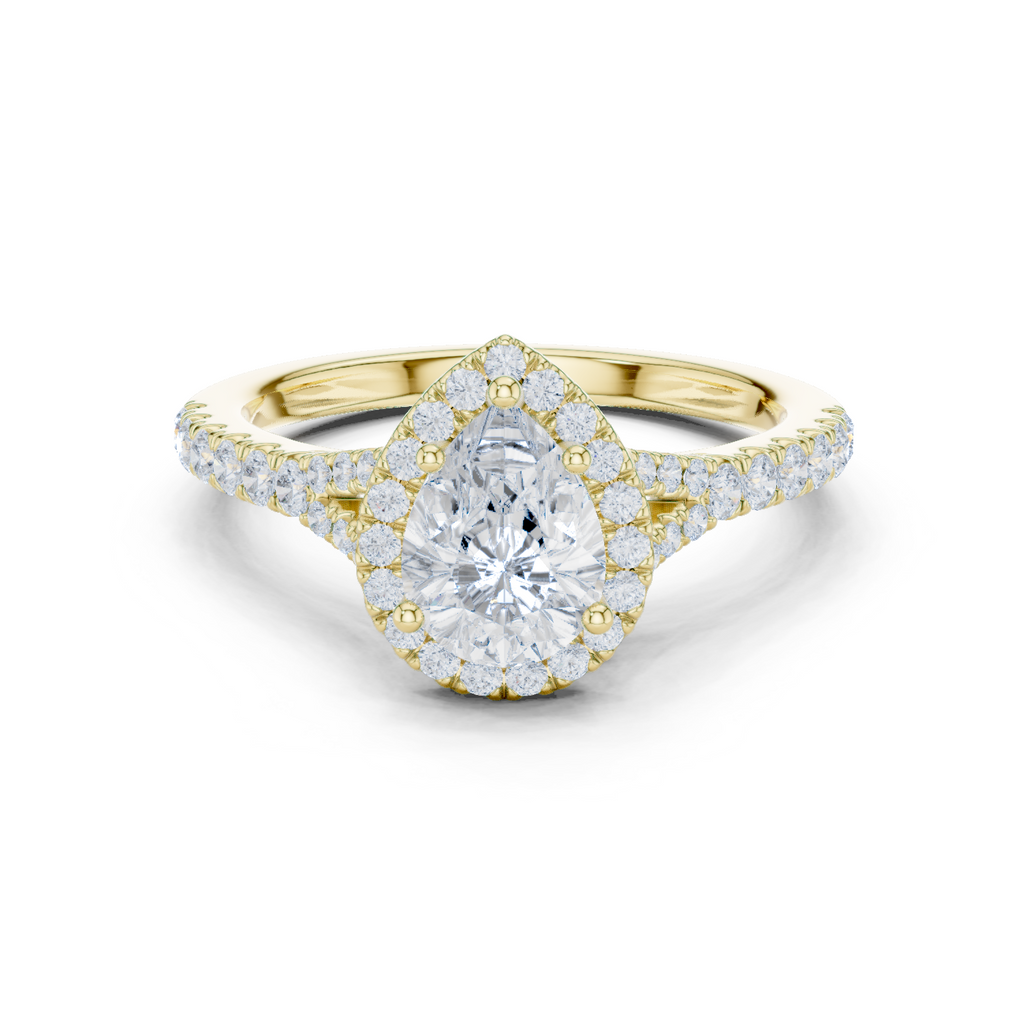 Pear Cut Halo Engagement Ring with Pavé Diamond Band