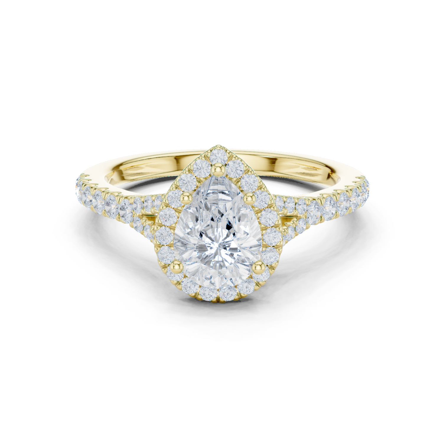 Pear Cut Halo Engagement Ring with Pavé Diamond Band