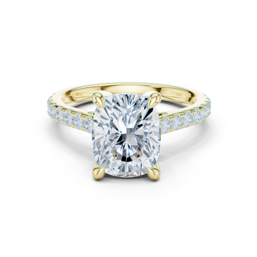 Cushion Cut Diamond Hidden Halo Cathedral Engagement Ring