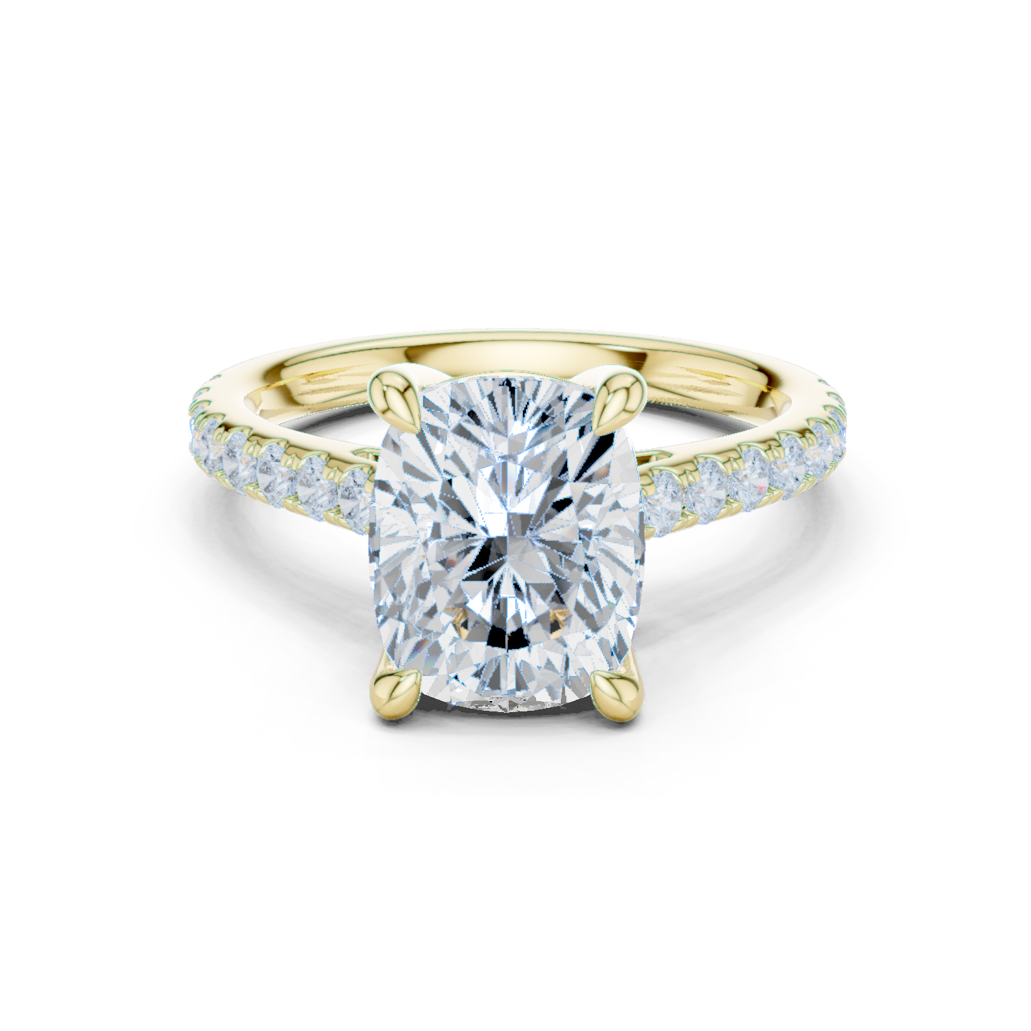 Cushion Cut Diamond Hidden Halo Cathedral Engagement Ring