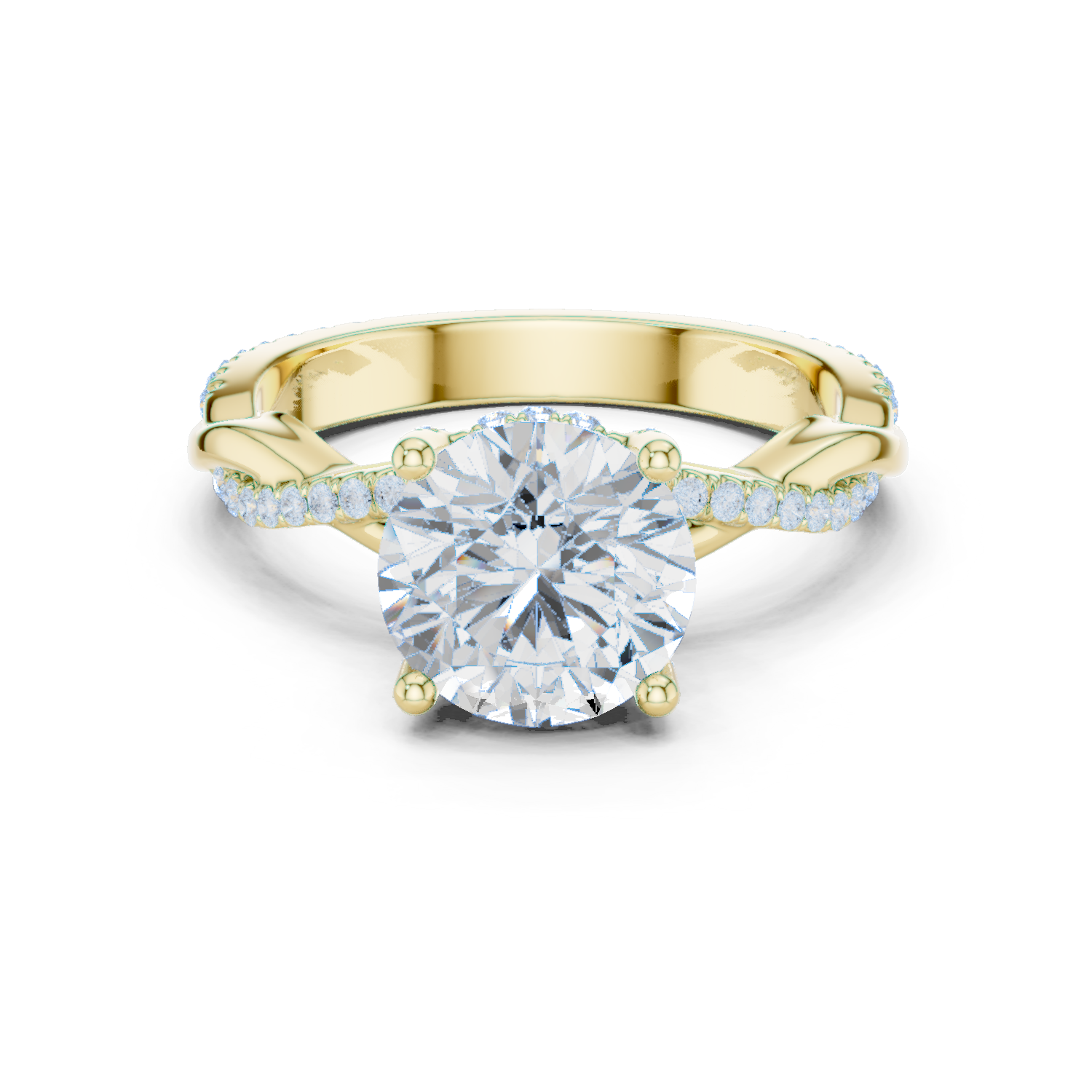 Round Brilliant Cut Twisted Pave Diamond Engagement Ring
