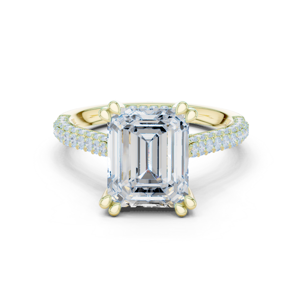 Emerald Cut Hidden Halo Double Pavé Diamond Engagement Ring