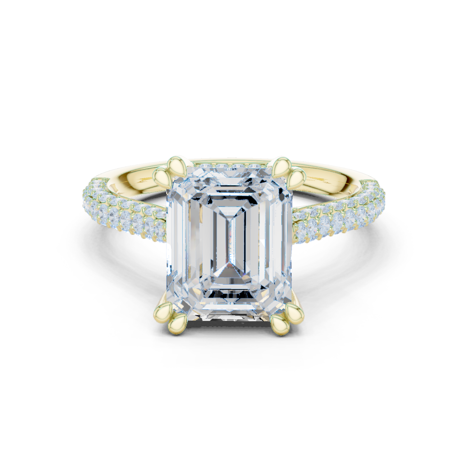 Emerald Cut Hidden Halo Double Pavé Diamond Engagement Ring