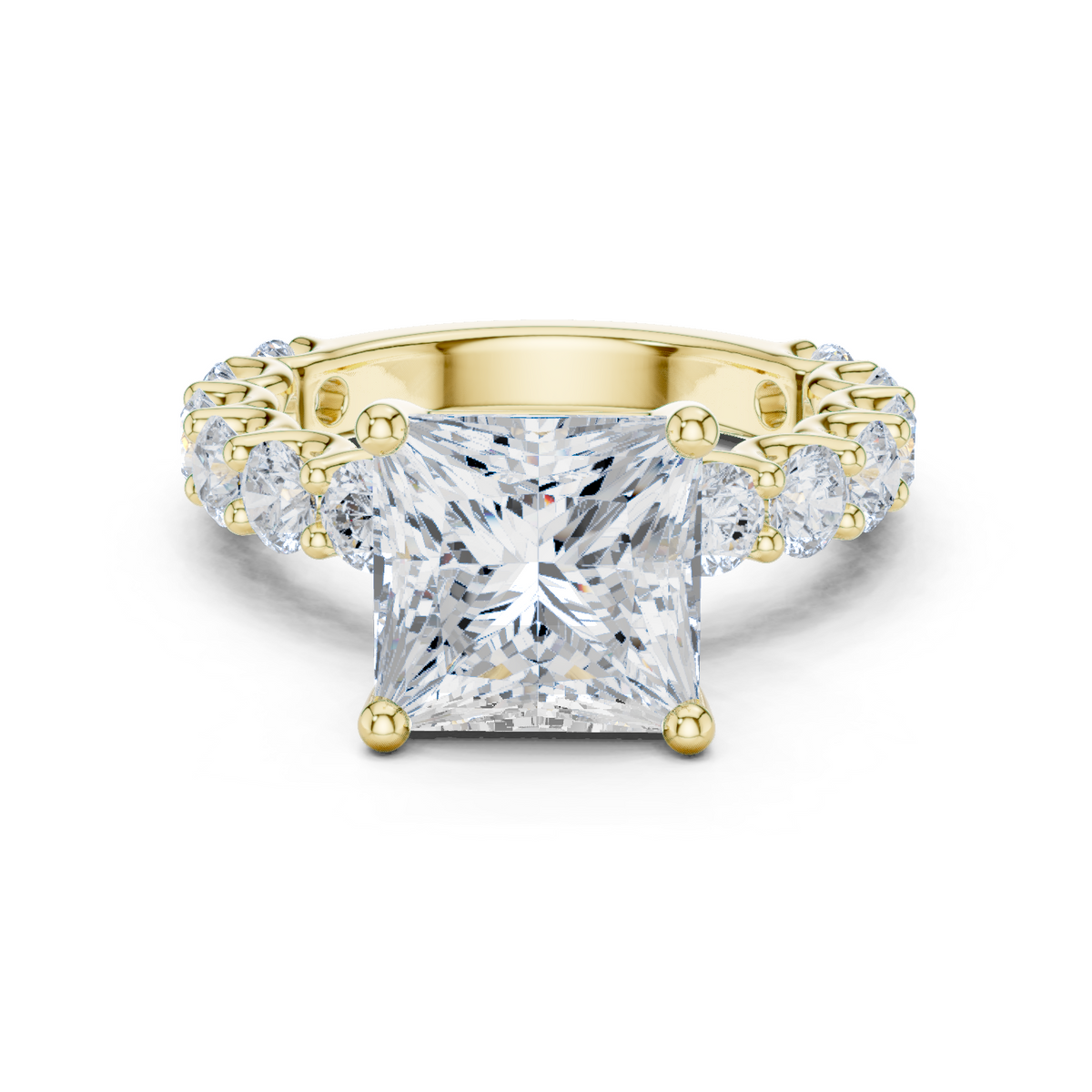 Princess Cut Diamond Eternity Engagement Ring with Shared Prong Band – view 9 of 12, lab grown diamond band | Jewelix Atelier