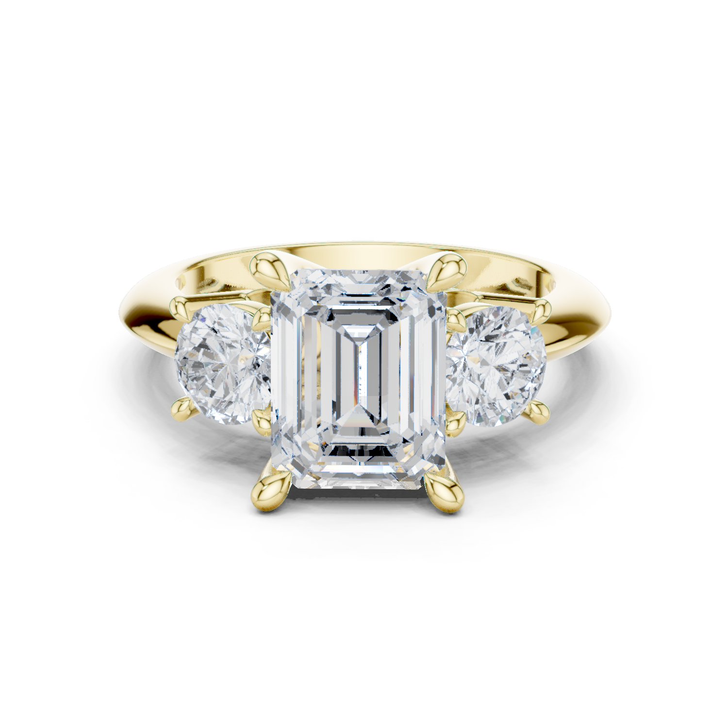 Emerald Cut Three Stone Diamond Engagement Ring with Round Side Stones