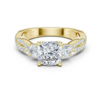 Cushion Cut Three Stone Twisted Pavé Diamond Engagement Ring