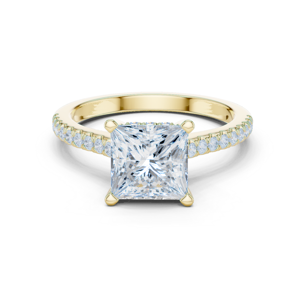 Princess Cut Diamond Pavé Engagement Ring with Hidden Halo