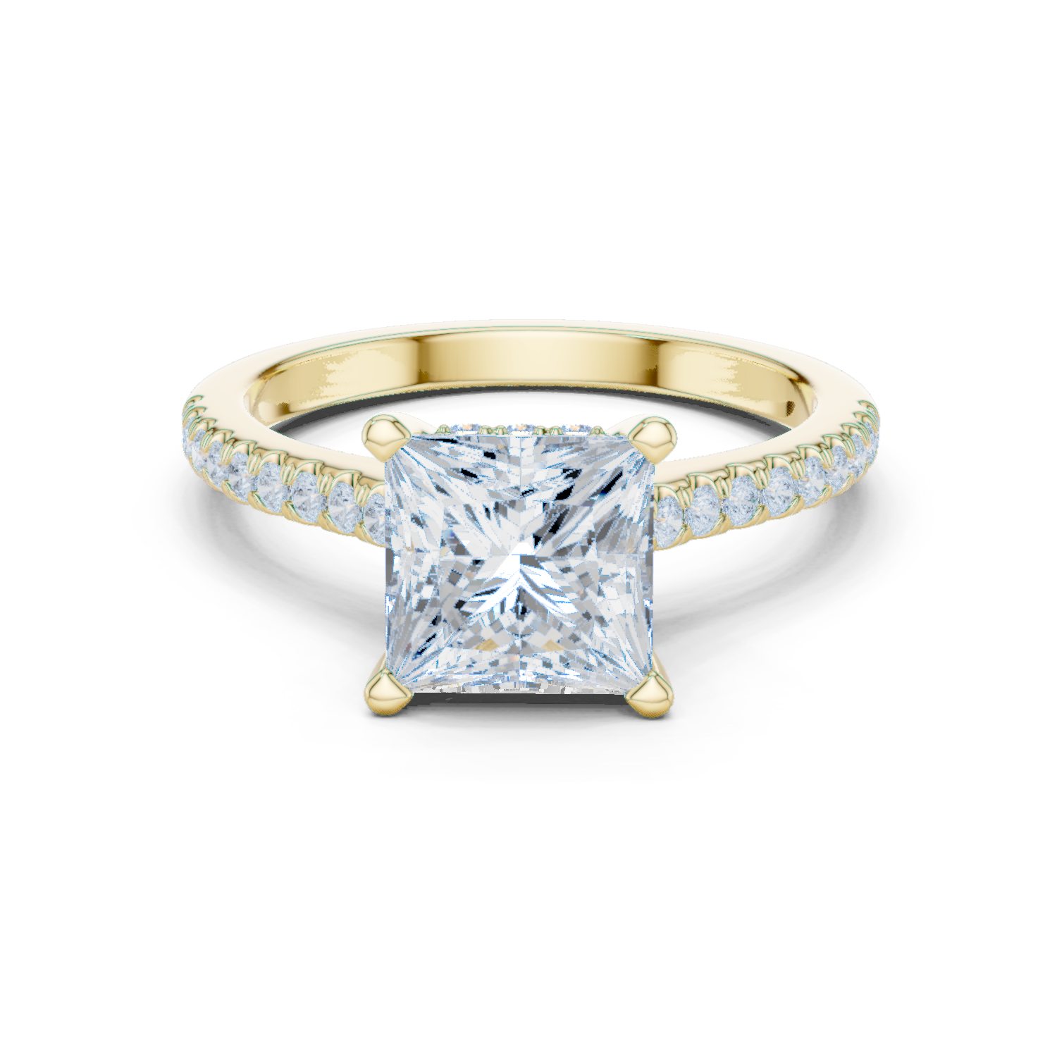 Princess Cut Diamond Pavé Engagement Ring with Hidden Halo