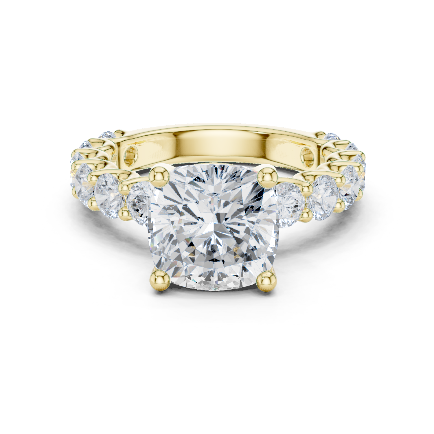 Cushion Cut Eternity Engagement Ring with Double Row Diamond Band