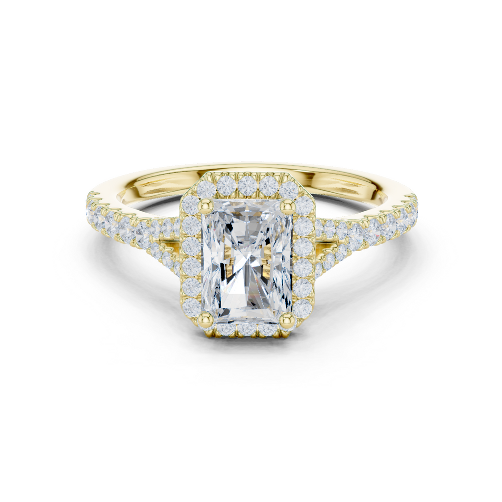 Radiant Cut Halo Engagement Ring with Pavé Diamond Band