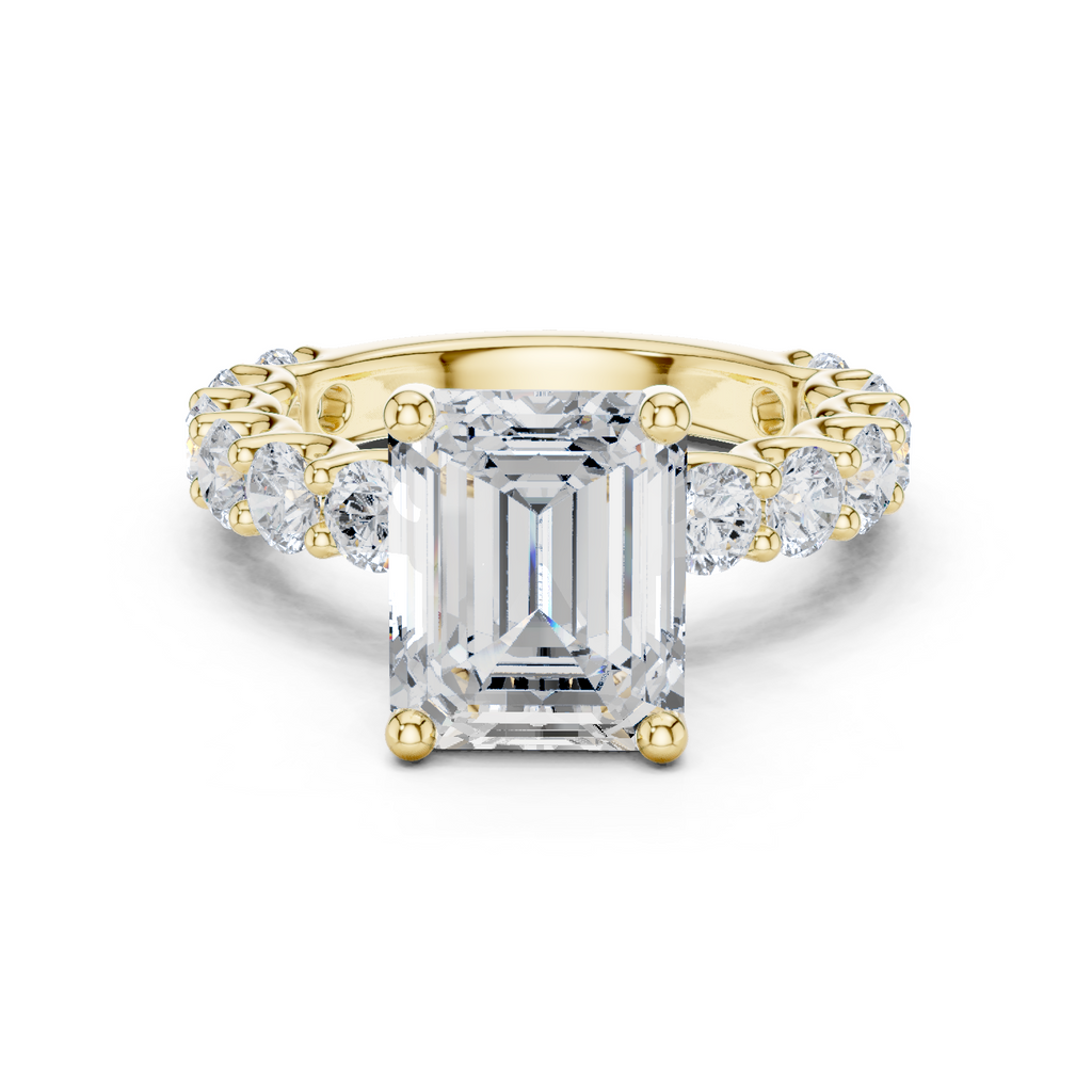 Emerald Cut Eternity Engagement Ring with Double Row Diamond Band