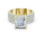 Cushion Cut Diamond Hidden Halo Multi-Row Pavé Engagement Ring