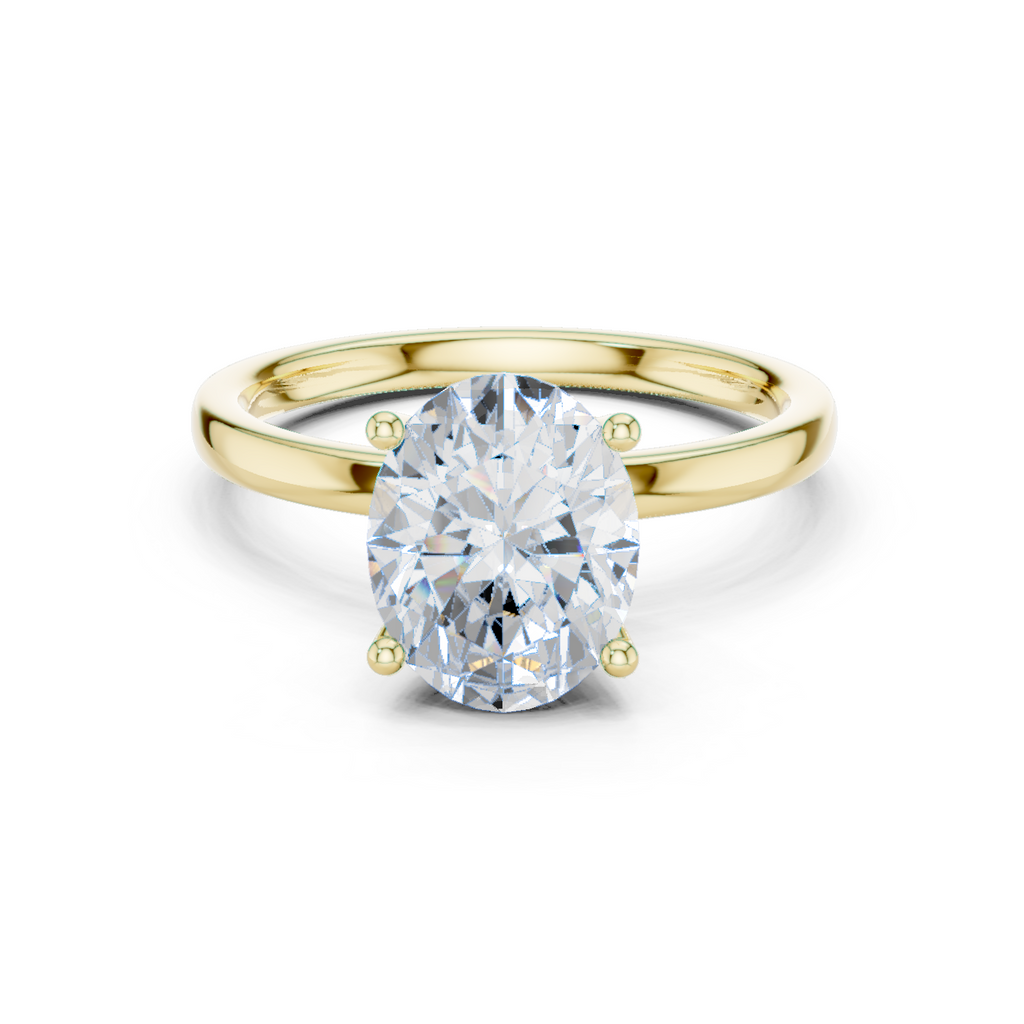 Oval Cut Solitaire Engagement Ring with Hidden Halo Basket