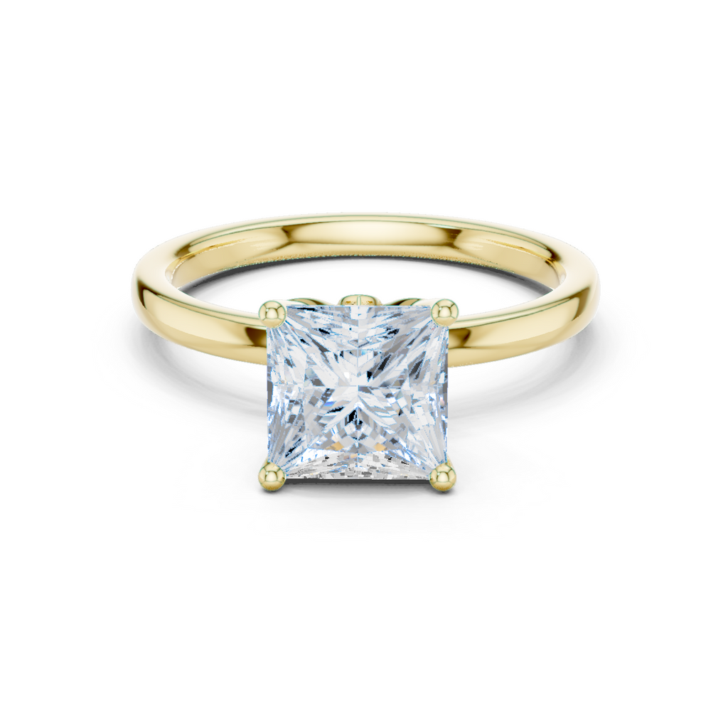 Princess Cut Solitaire Engagement Ring with Hidden Halo Basket