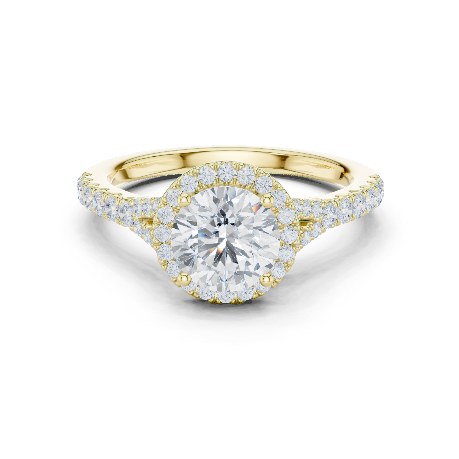 Round Cut Halo Engagement Ring with Pavé Diamond Band