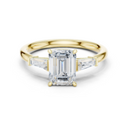 Emerald Cut Three Stone Diamond Engagement Ring with Tapered Baguette Side Stones