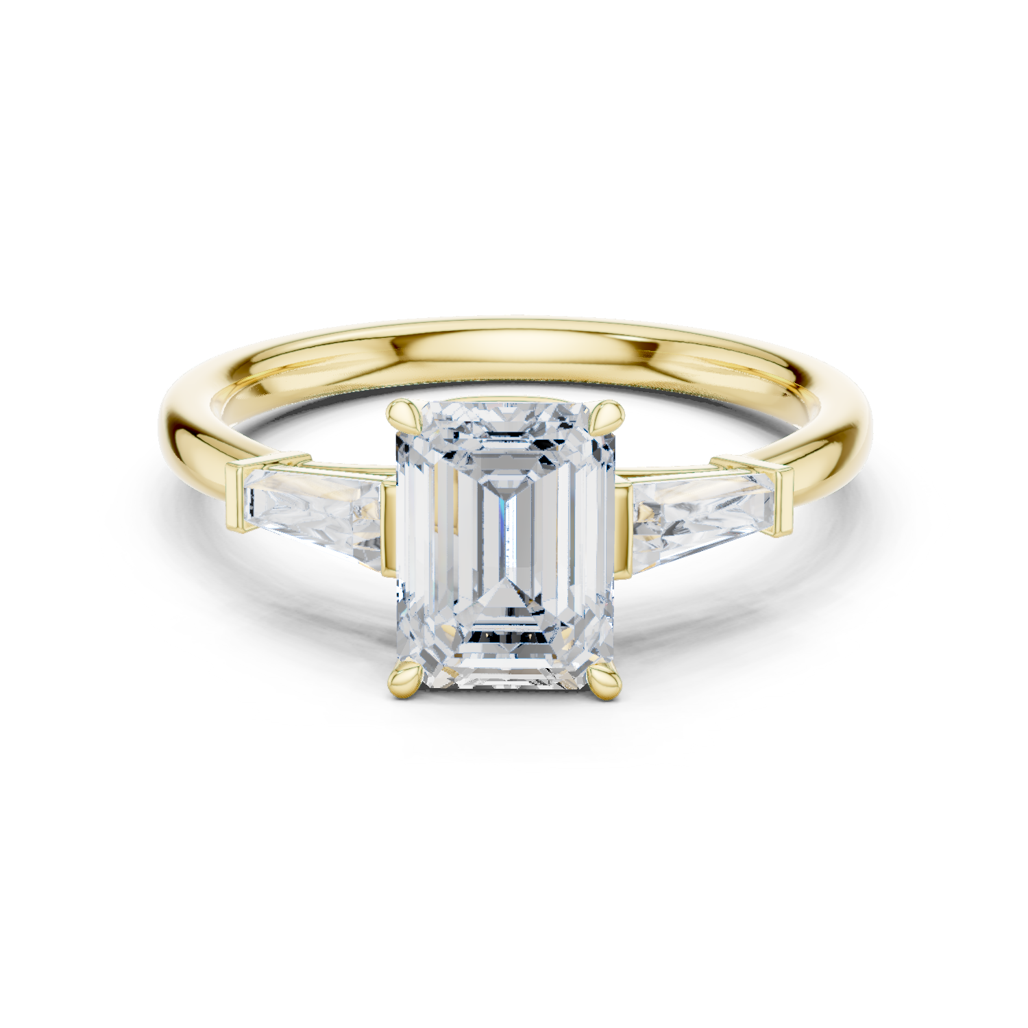 Emerald Cut Three Stone Diamond Engagement Ring with Tapered Baguette Side Stones