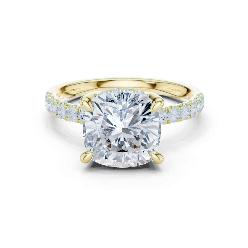 Cushion Cut Hidden Halo Diamond Engagement Ring