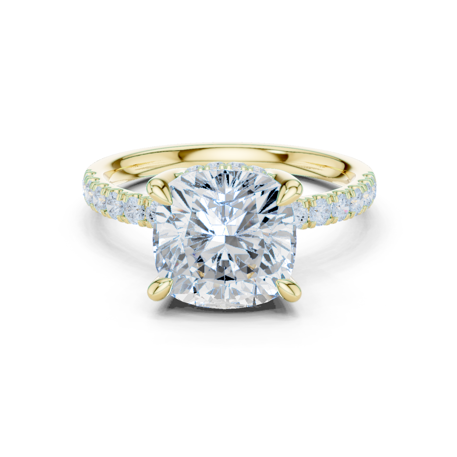 Cushion Cut Hidden Halo Diamond Engagement Ring