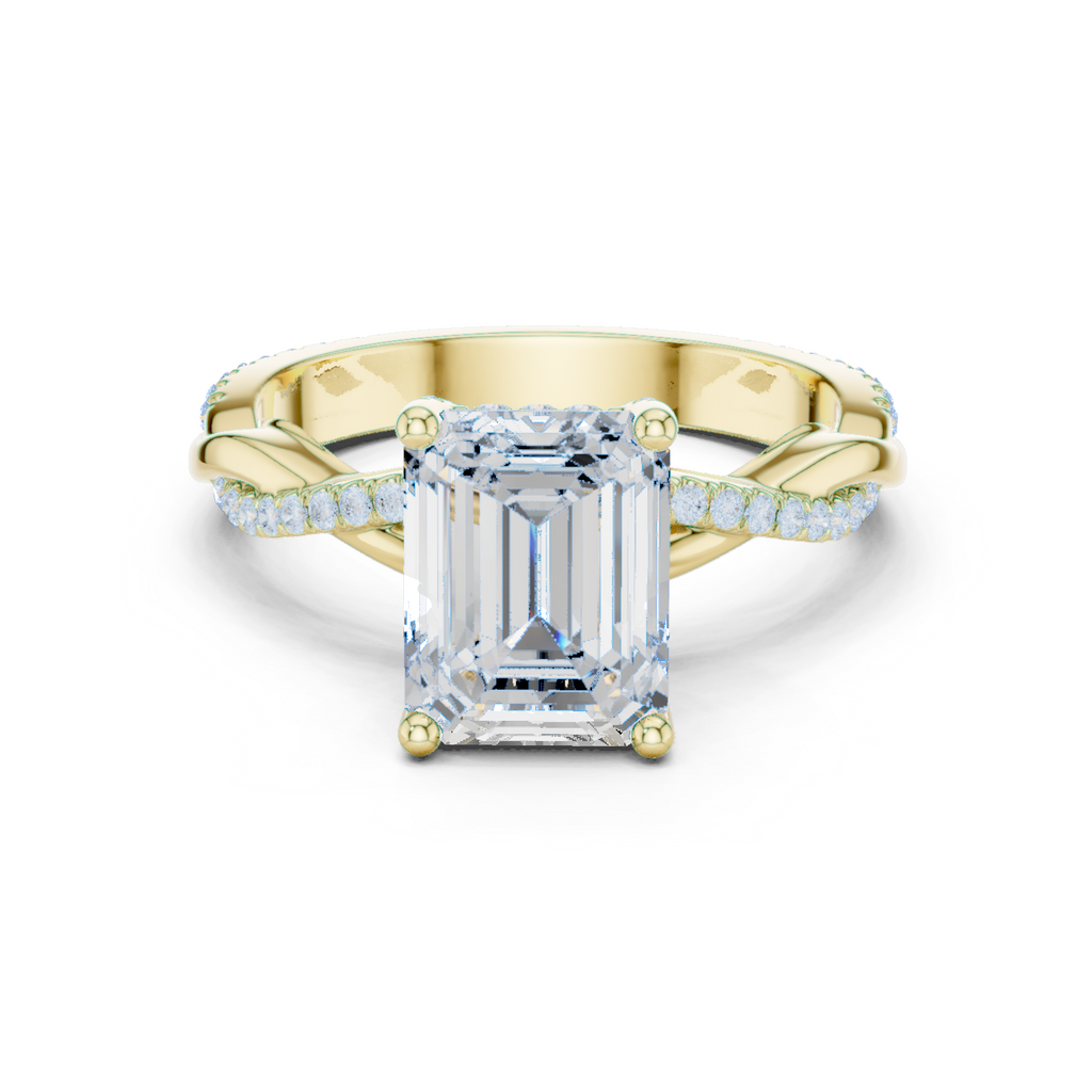 Emerald Cut Twisted Pave Diamond Engagement Ring