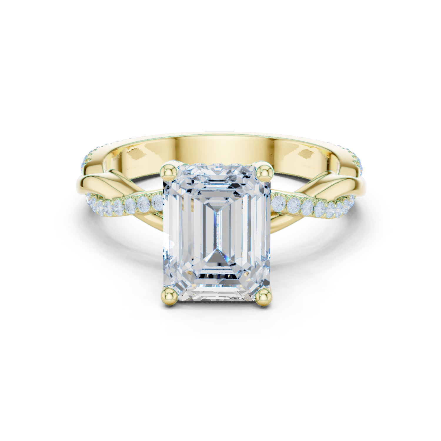Emerald Cut Twisted Pave Diamond Engagement Ring