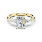 Radiant Cut Three Stone Diamond Engagement Ring with Tapered Baguette Side Stones