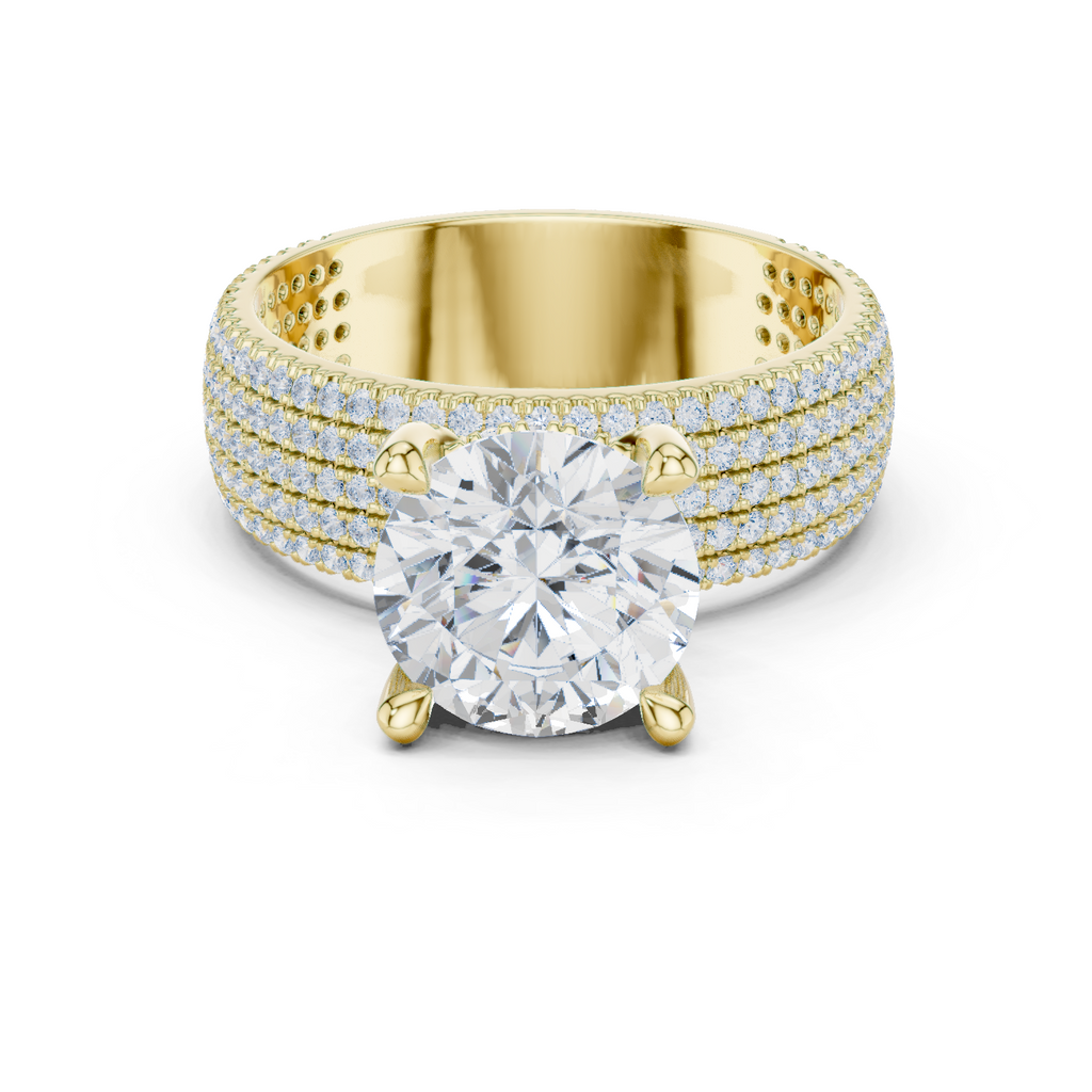 Round Brilliant Diamond Multi-Row Pavé Wide Band Engagement Ring