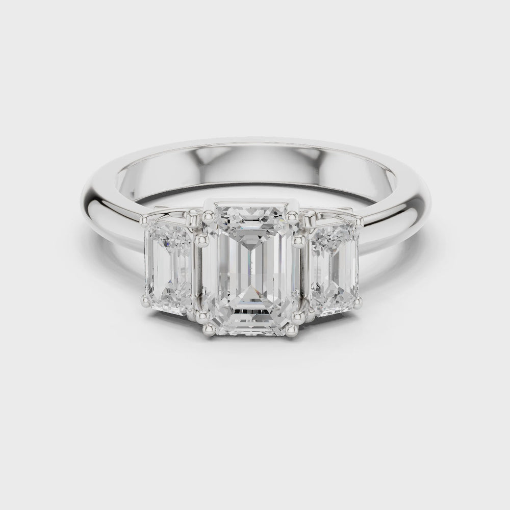 Emerald Cut Three Stone Diamond Engagement Ring