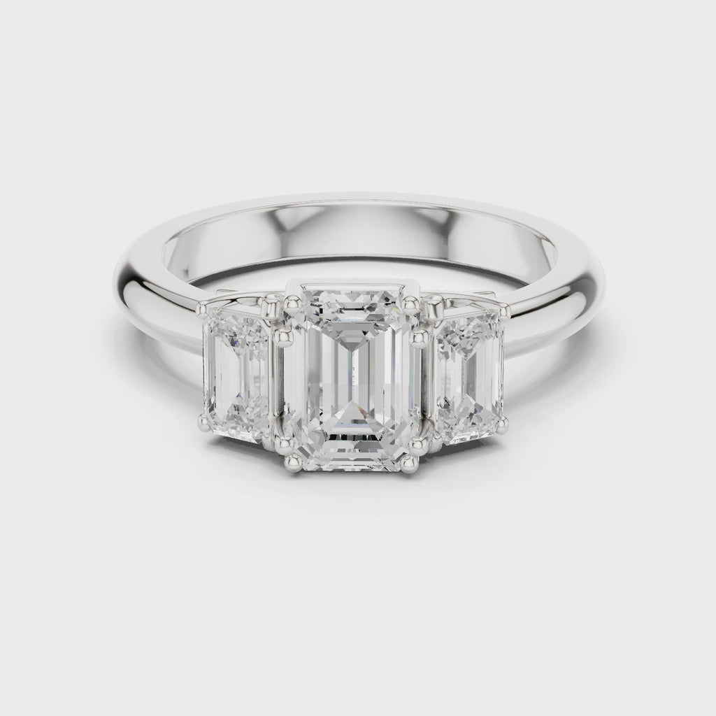Emerald Cut Three Stone Diamond Engagement Ring