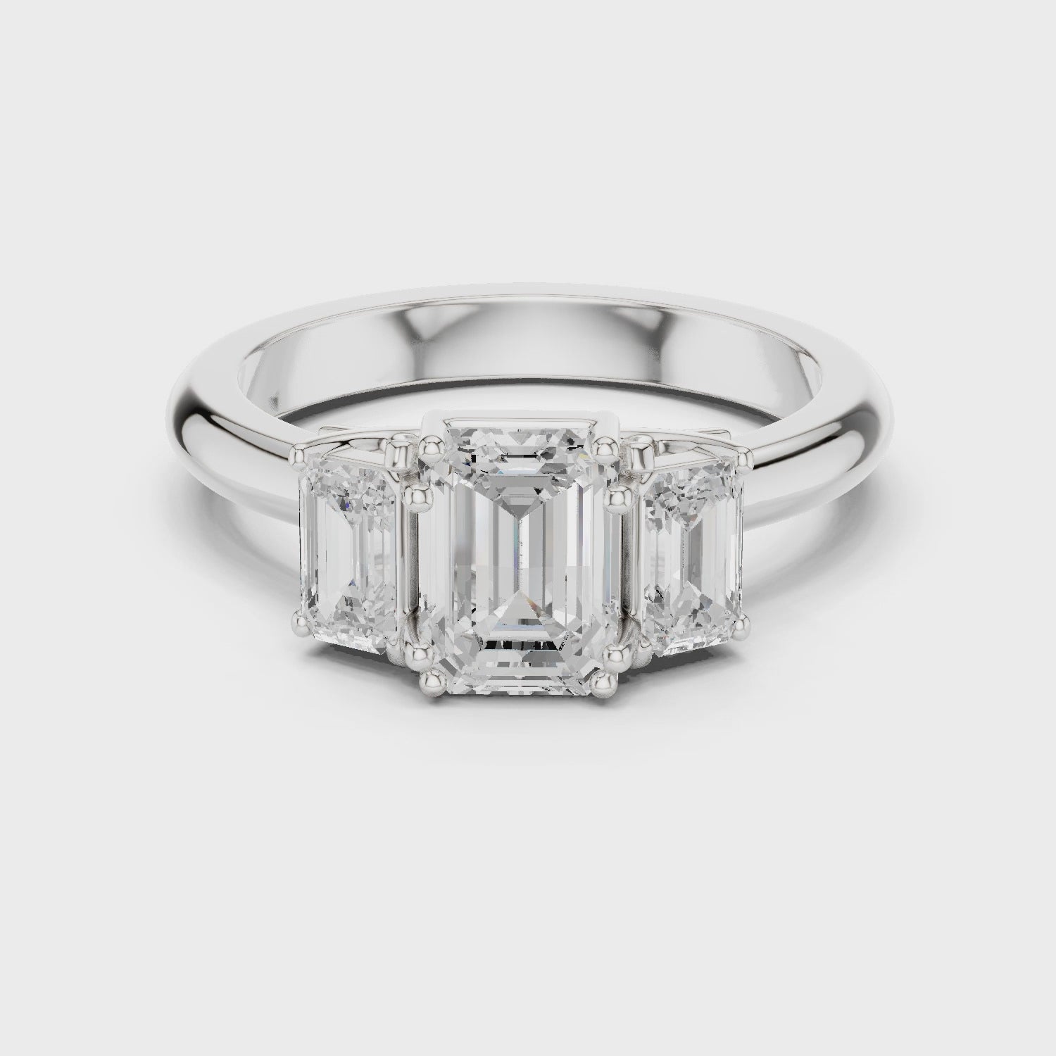 Emerald Cut Three Stone Diamond Engagement Ring