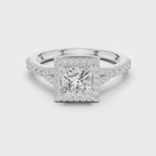 Princess Cut Halo Engagement Ring with Pavé Diamond Band