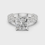 Cushion Cut Eternity Engagement Ring with Double Row Diamond Band