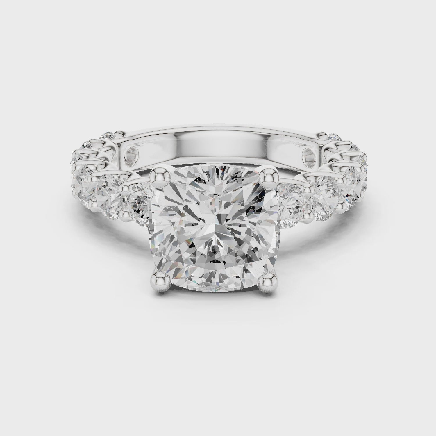 Cushion Cut Eternity Engagement Ring with Double Row Diamond Band