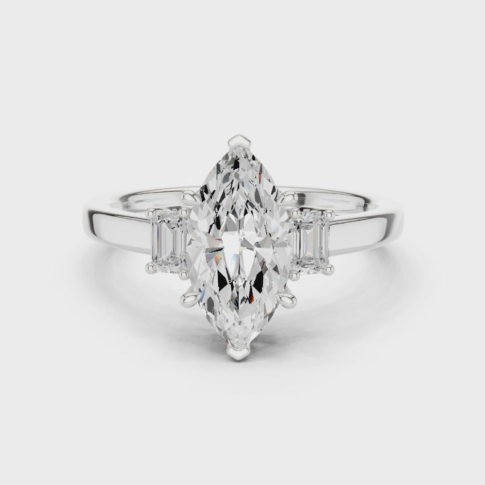 Marquise Cut Three Stone Diamond Engagement Ring
