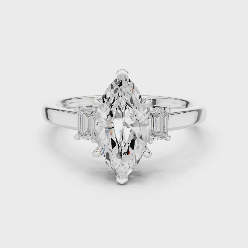 Marquise Cut Three Stone Diamond Engagement Ring