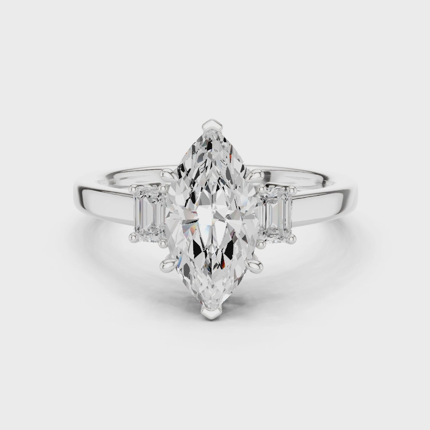 Marquise Cut Three Stone Diamond Engagement Ring