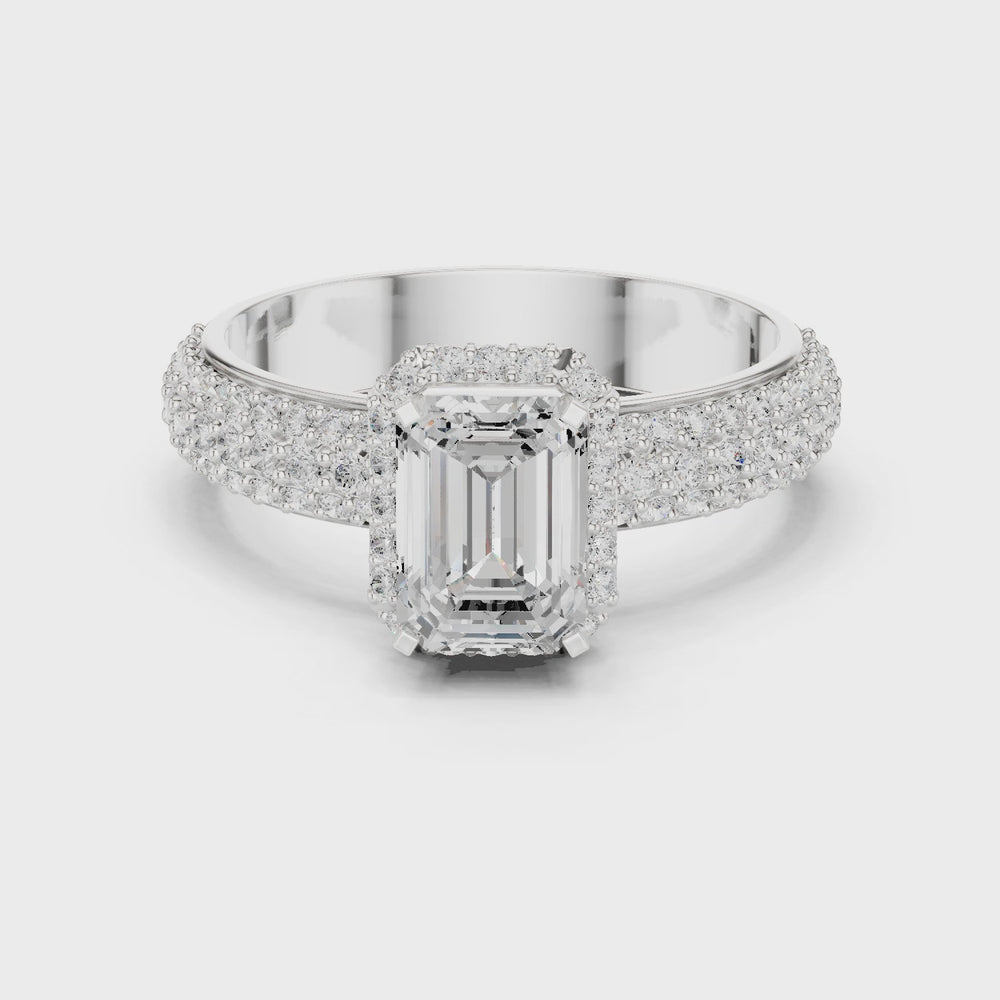 Emerald Cut Halo Diamond Engagement Ring