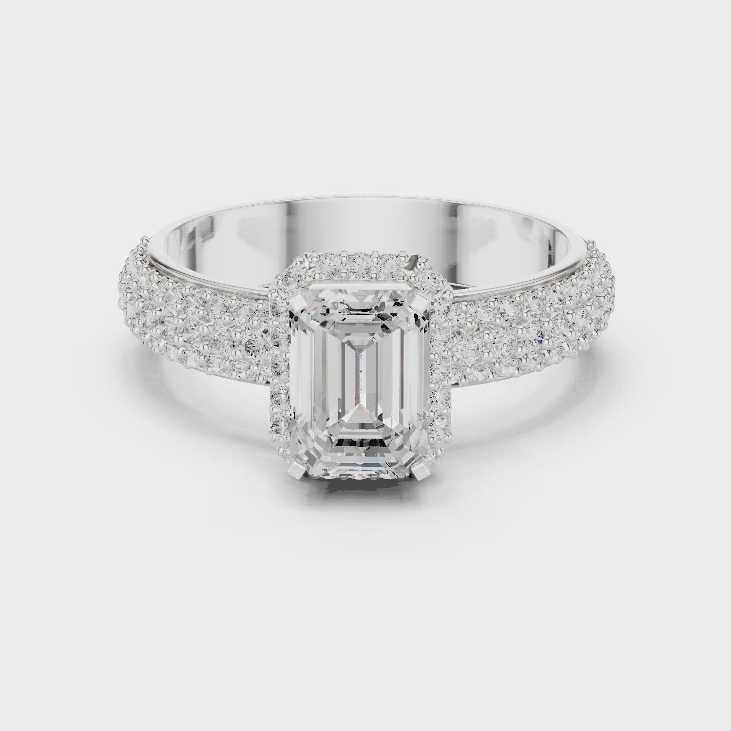 Emerald Cut Halo Diamond Engagement Ring