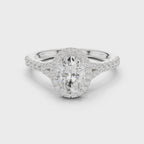 Oval Cut Halo Engagement Ring with Pavé Diamond Band