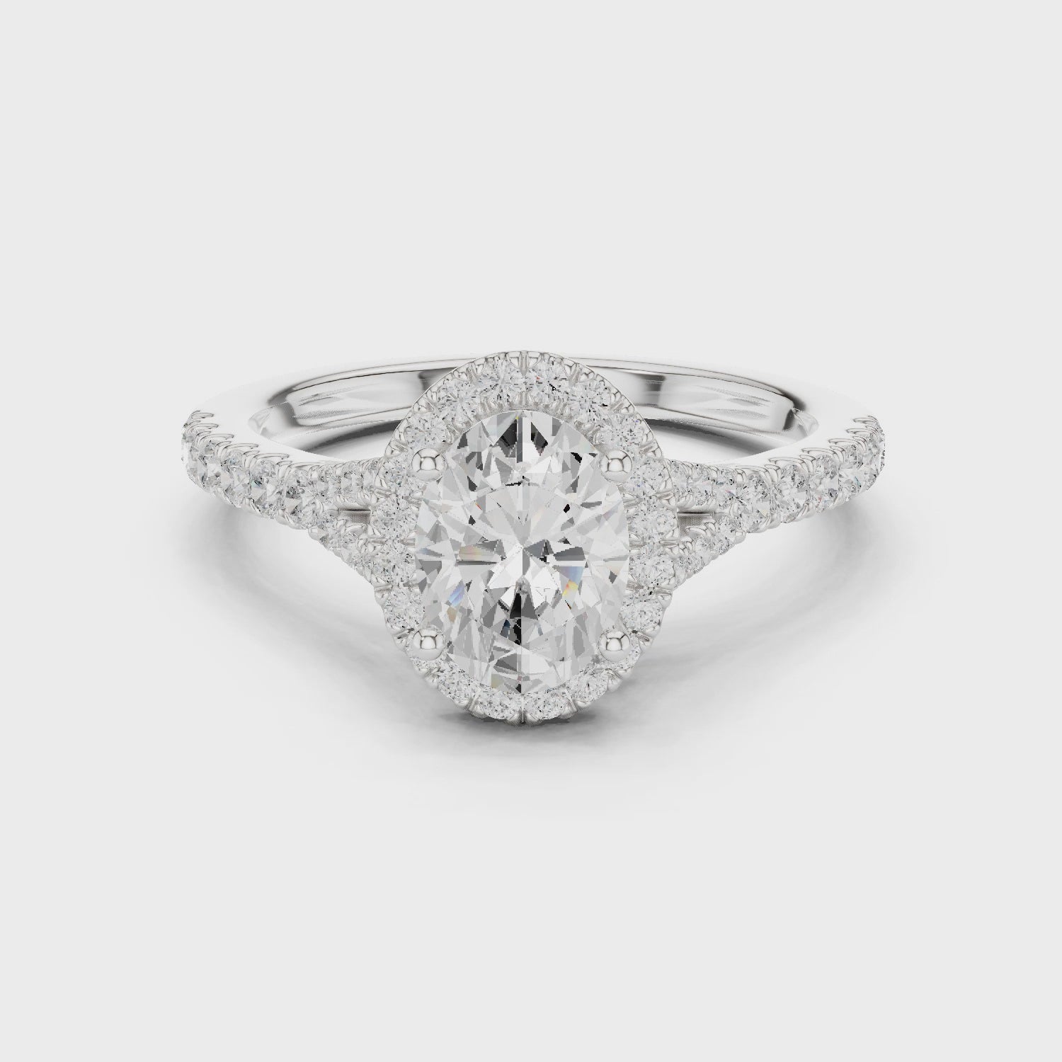 Oval Cut Halo Engagement Ring with Pavé Diamond Band
