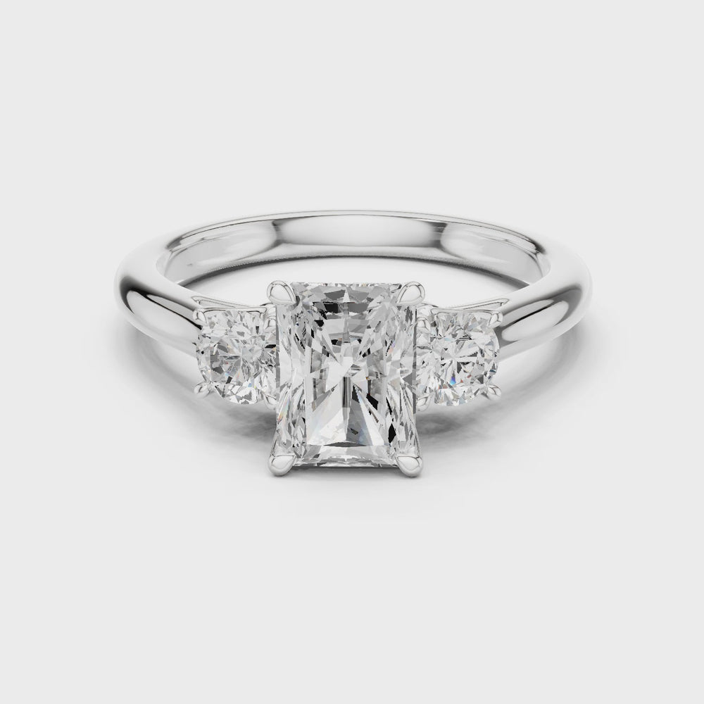 Radiant Cut Three Stone Diamond Engagement Ring