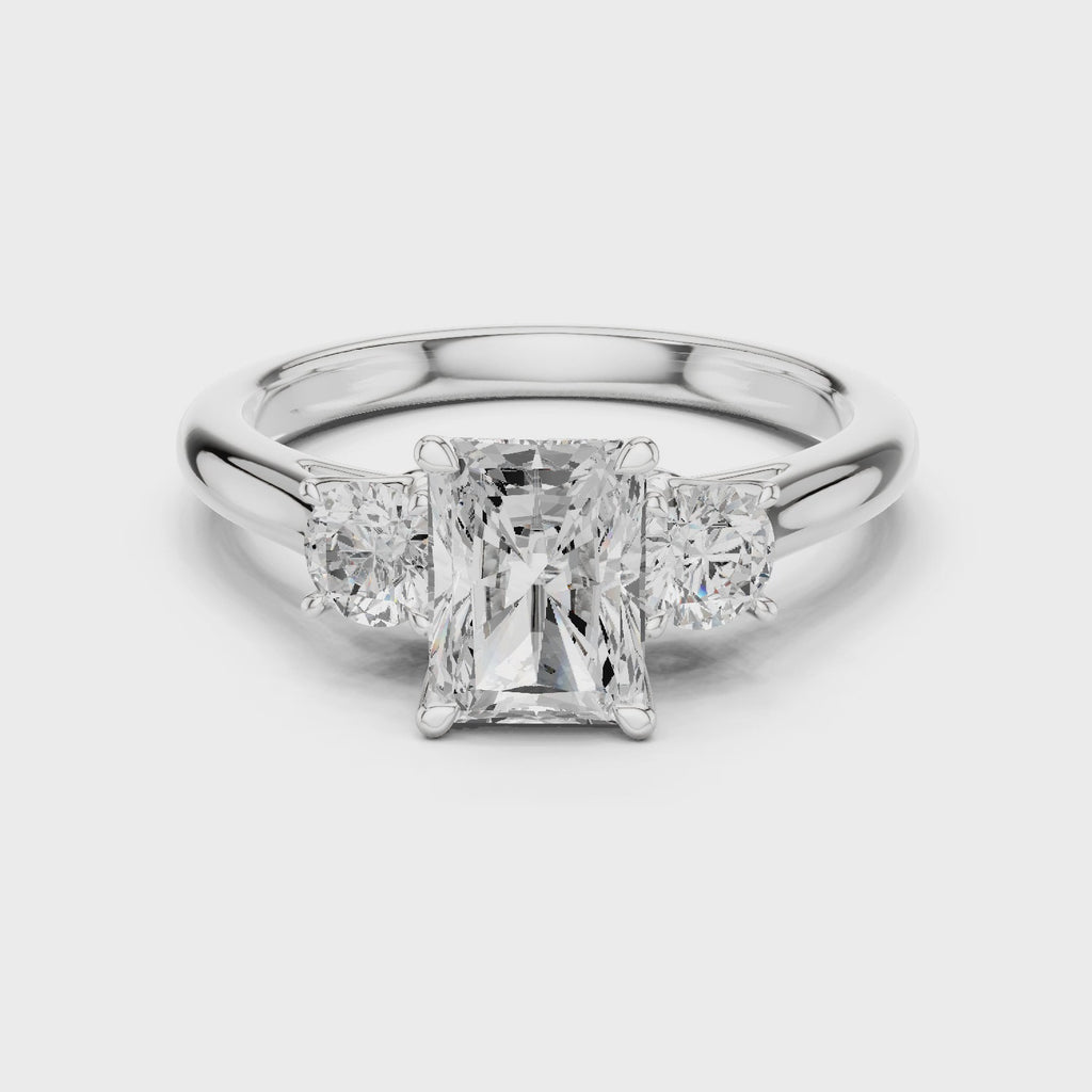 Radiant Cut Three Stone Diamond Engagement Ring