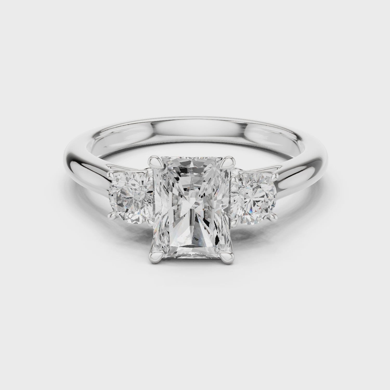 Radiant Cut Three Stone Diamond Engagement Ring