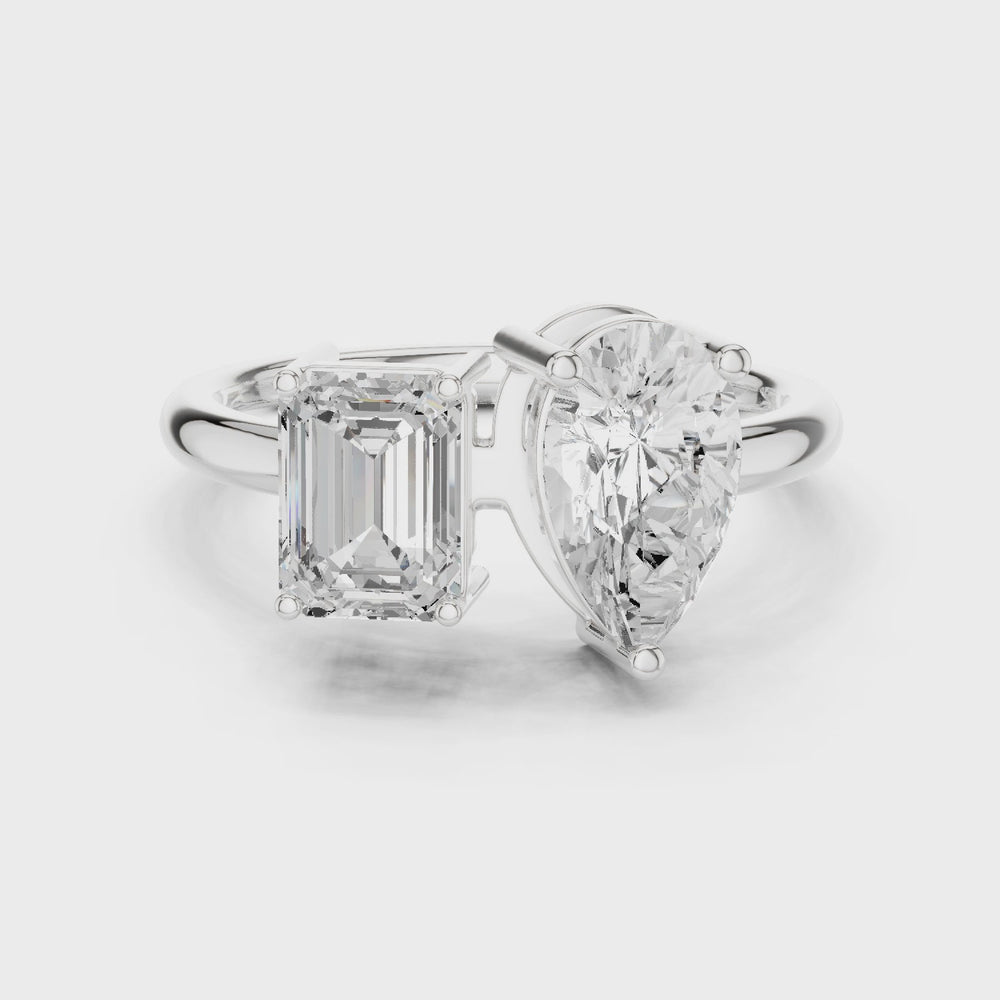 Toi et Moi Emerald & Pear Diamond Engagement Ring