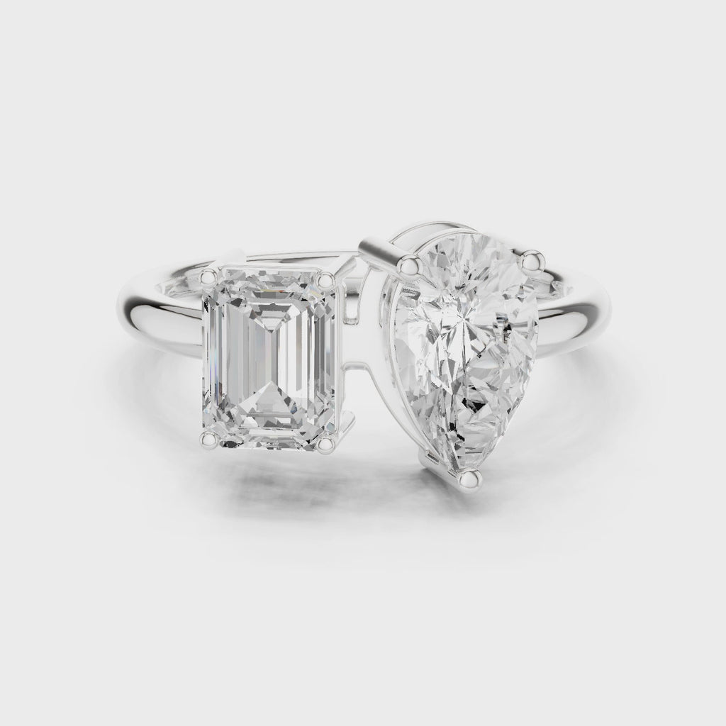 Toi et Moi Emerald & Pear Diamond Engagement Ring