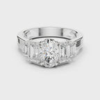 Oval & Emerald Cut Three Stone Diamond Engagement Ring