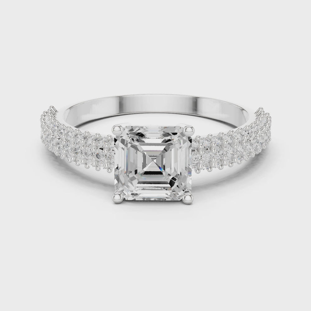 Asscher Cut Triple Pavé Diamond Engagement Ring