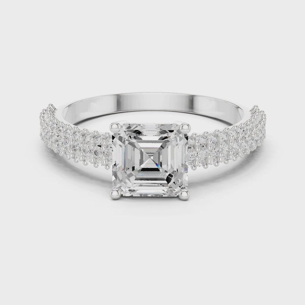 Asscher Cut Triple Pavé Diamond Engagement Ring